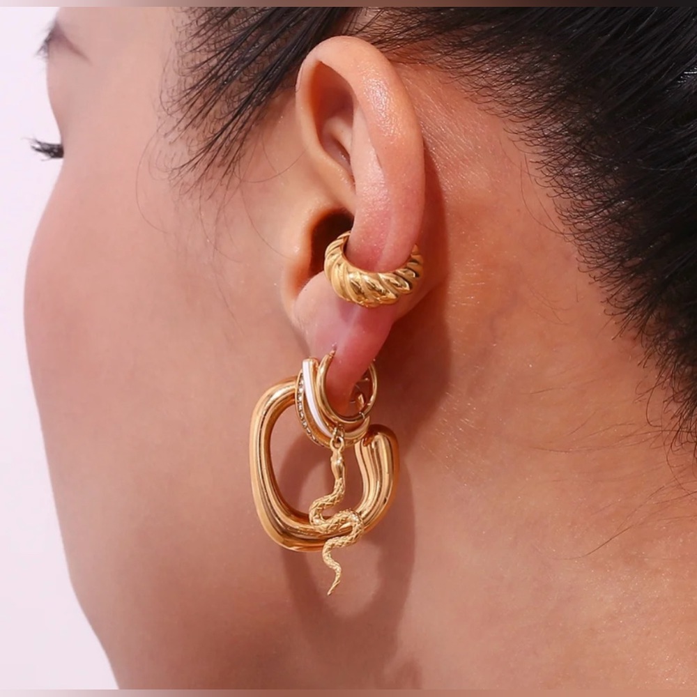 Gold dangle hoop earrings 18k gold
